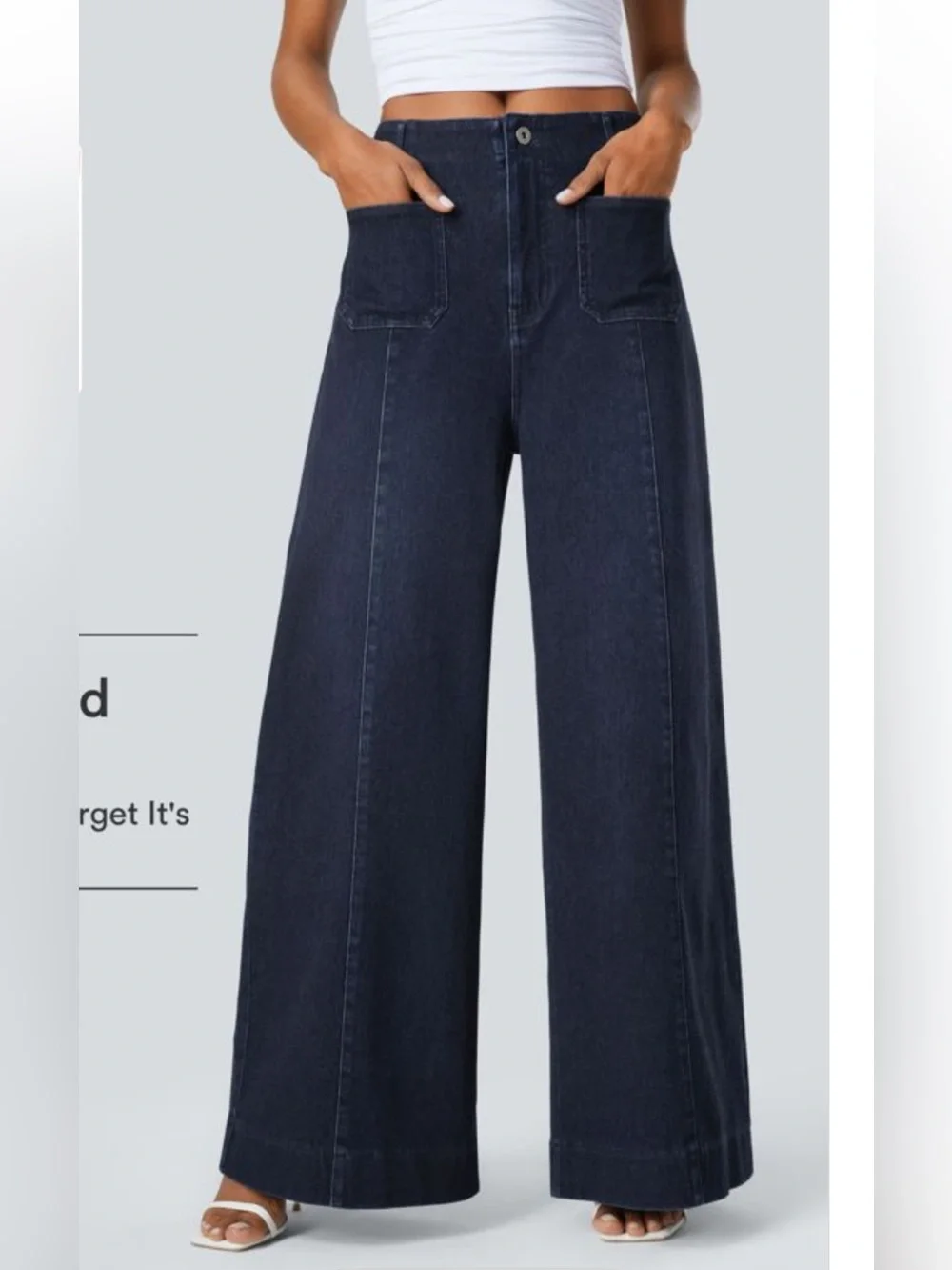 NWT HALARA Flex™ High Waisted Pockets Washed Casual Wide Leg Jeans Deep Indigo S